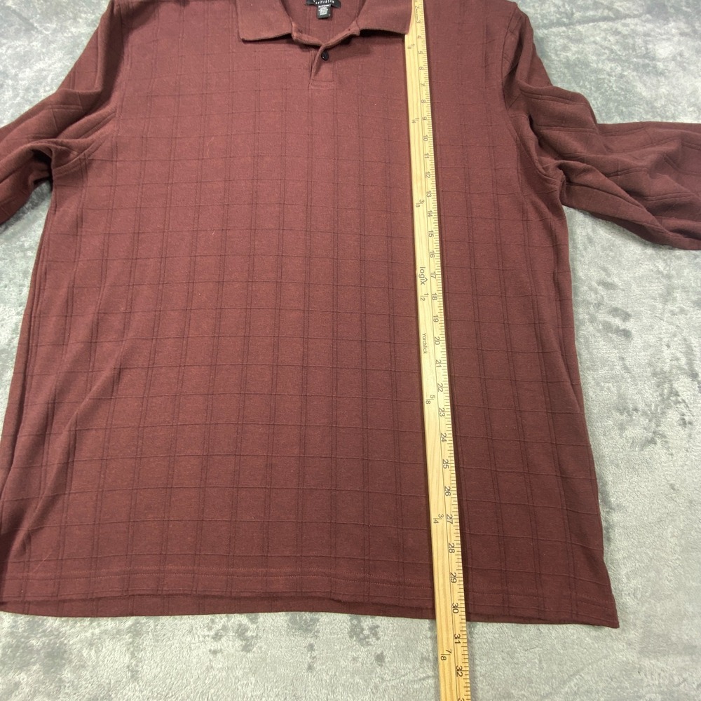 Van Heusen Polo Shirt Mens XL Long Sleeve Maroon Burgundy Textured Geometric Box - Picture 5 of 8
